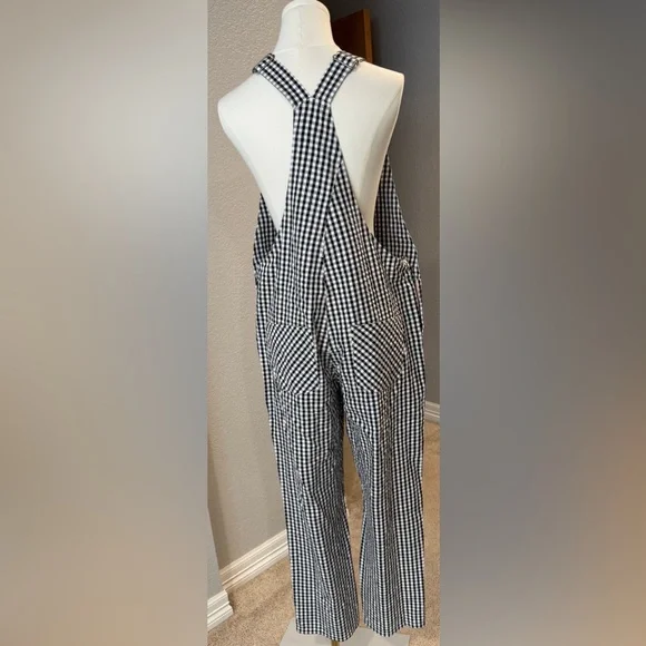NWOT Teddy Fresh Black & White Playful Gingham Embroidered Floral Overalls - Picture 12 of 16